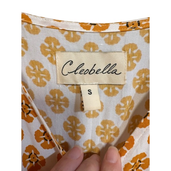 Cleobella Yellow Floral Full Button Tie Shoulder Strap Cinch Waist Midi Dress -S - Picture 5 of 8